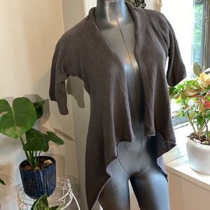 WOODEN SHIPS open knit cardigan high low elbow sleeves grey